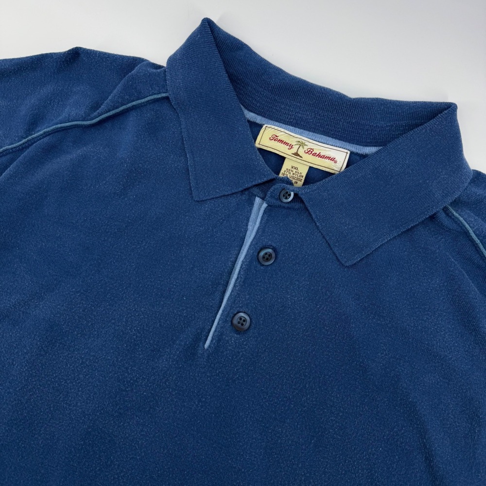 Tommy Bahama Polo Shirt Mens XXL Blue Silk Blend Raglan Stitch Short Sleeve